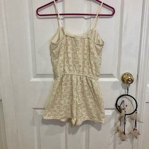 Cream crochet romper with adjustable straps